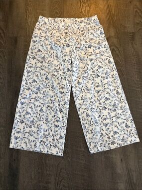 LAKE Pima Cotton blue white floral pajama pant, loungewear size M